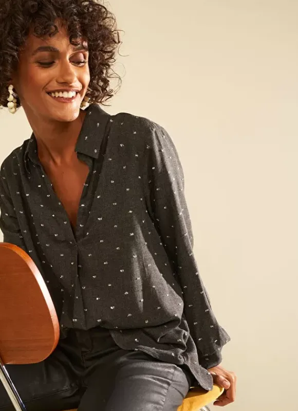 Blouse A Col V Et Plumetis Lurex Gris Tarano Sud Express