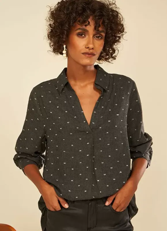 Blouse A Col V Et Plumetis Lurex Gris Tarano Sud Express