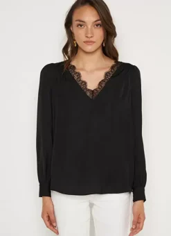 Blouse, Col V Avec Insert De Dentelle Noir Brice Sud Express