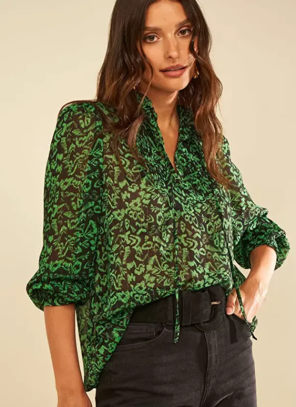 Blouse Empiecements Brodes Vert Tevone Sud Express