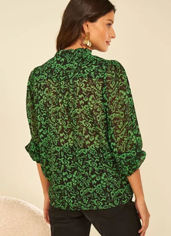 Blouse Empiecements Brodes Vert Tevone Sud Express