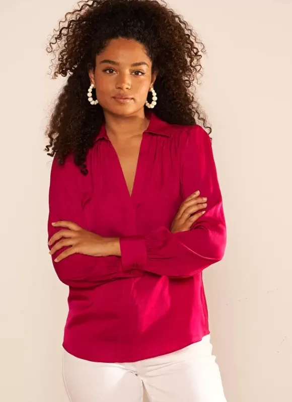 Blouse Satine A Col Tunisien Fuchsia Teddy Sud Express