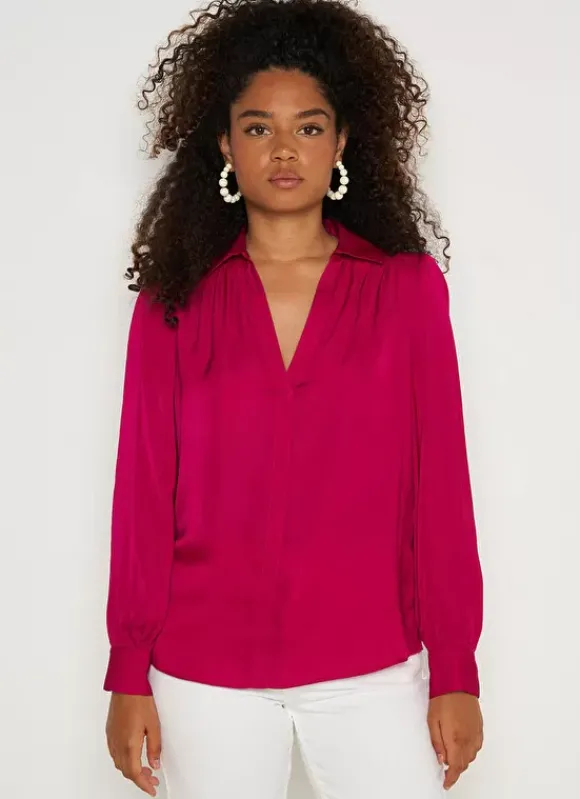 Blouse Satine A Col Tunisien Fuchsia Teddy Sud Express