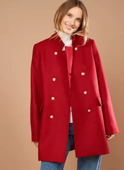 Caban En Drap De Laine Rouge Maleka Sud Express