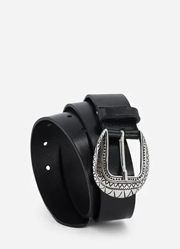 Ceinture En Cuir Lisse Noir Camerone Sud Express
