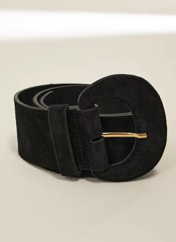 Ceinture Large En Croute De Cuir Noir Camylle Sud Express