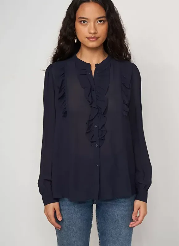 Chemise A Col Rond Et Manches Longues Marine Calibi Sud Express