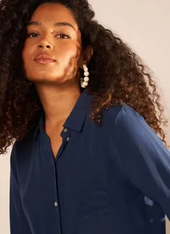 Chemise En Soie A Manches Longues Bleu Cyrah Sud Express
