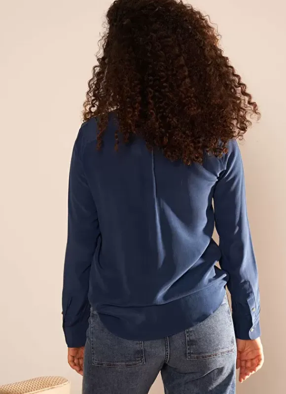 Chemise En Soie A Manches Longues Bleu Cyrah Sud Express