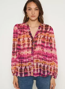 Chemise Imprime A Col Tunisien Et Manche... Framboise Calanque Sud Express