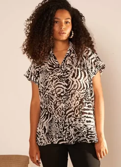 Chemise Imprimee Oversize A Manches Cour... Noir Calixa Sud Express