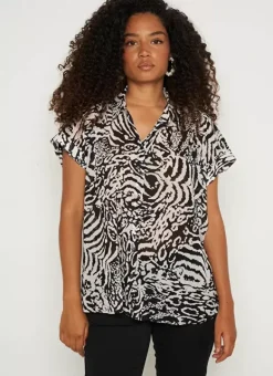 Chemise Imprimee Oversize A Manches Cour... Noir Calixa Sud Express