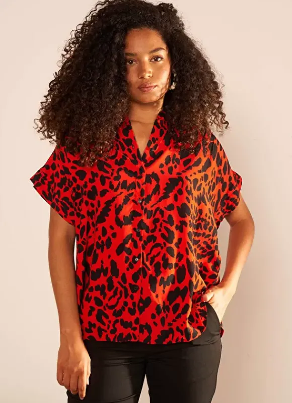 Chemise Oversize A Manches Courtes Rouge Calixie Sud Express