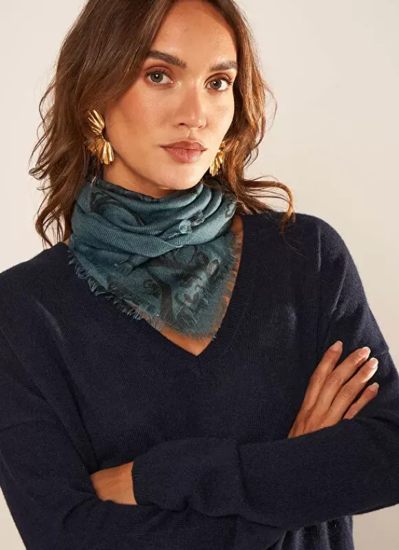 Foulard Carre En Laine Et Soie Indigo Epic Sud Express