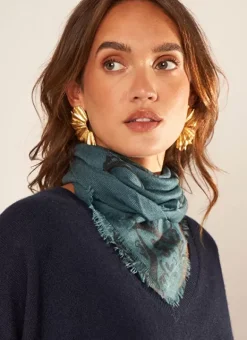 Foulard Carre En Laine Et Soie Indigo Epic Sud Express