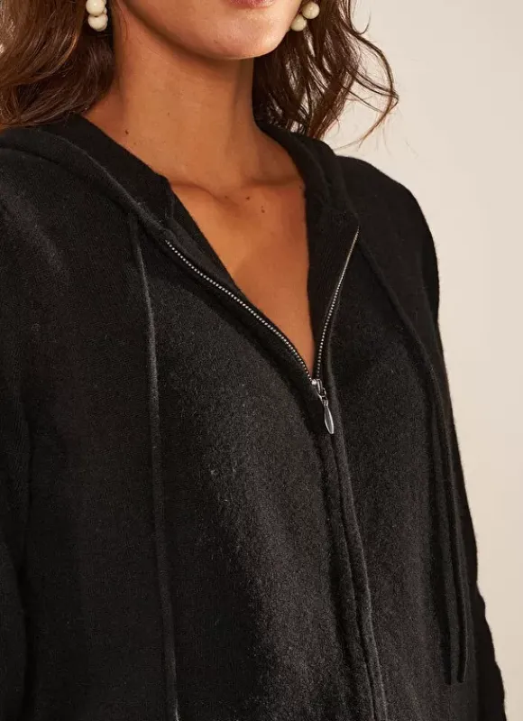 Gilet A Capuche Zippe 100% Cachemire Noir Garenk Sud Express
