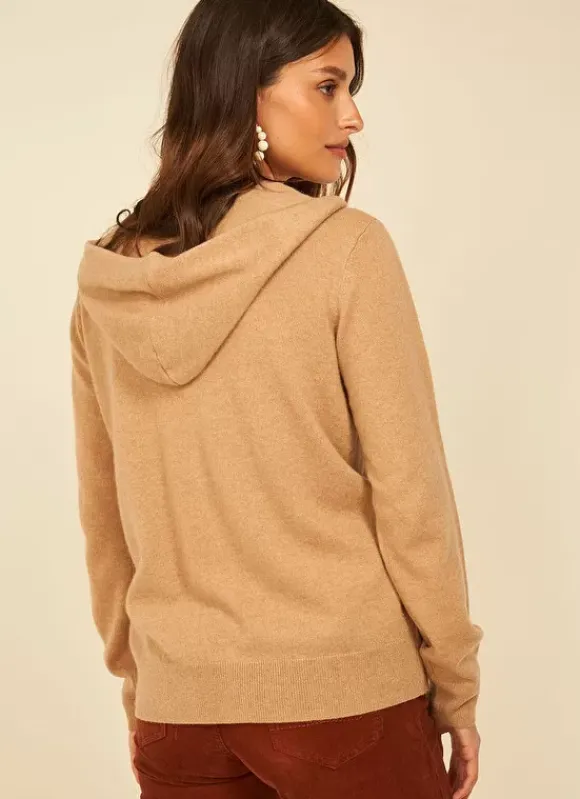 Gilet A Capuche Zippe 100% Cachemire Camel Garenk Sud Express