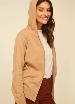 Gilet A Capuche Zippe 100% Cachemire Camel Garenk Sud Express