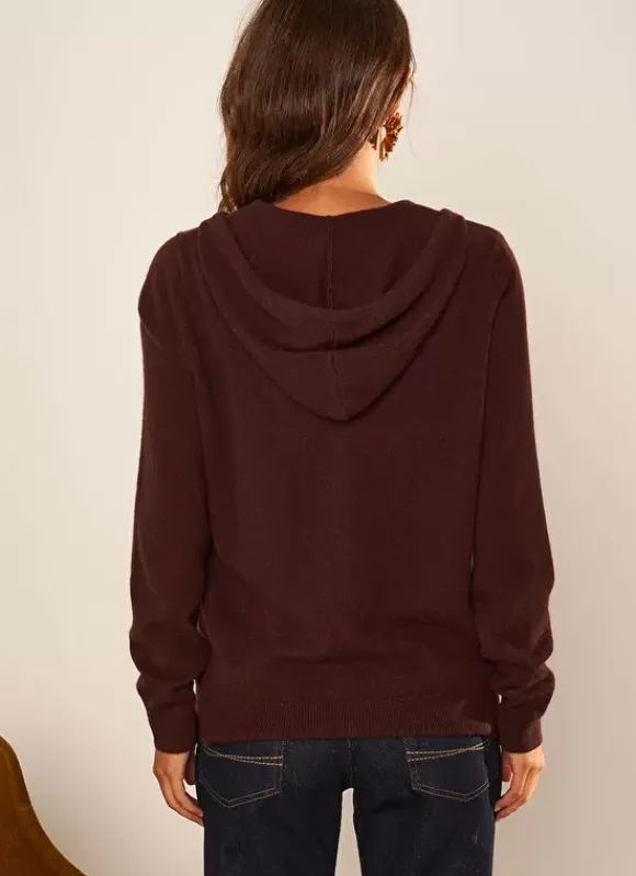 Gilet A Capuche Zippe 100% Cachemire Marron Garenk Sud Express