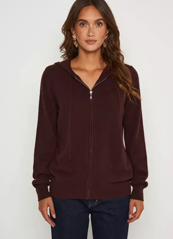 Gilet A Capuche Zippe 100% Cachemire Marron Garenk Sud Express