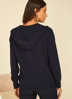 Gilet A Capuche Zippe 100% Cachemire Marine Garenk Sud Express