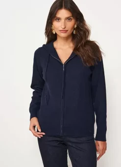 Gilet A Capuche Zippe 100% Cachemire Marine Garenk Sud Express