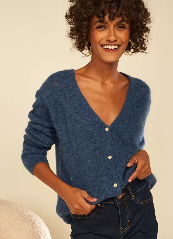 Gilet Col V A Cotes Indigo Gattyca Sud Express