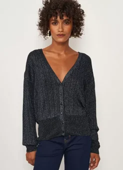 Gilet Col V Lurex Noir Glamy Sud Express