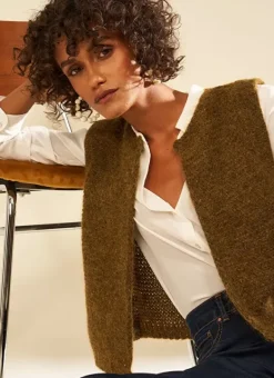 Gilet Court Et Ouvert, En Mohair Et Alpaga Kaki Gotanax Sud Express