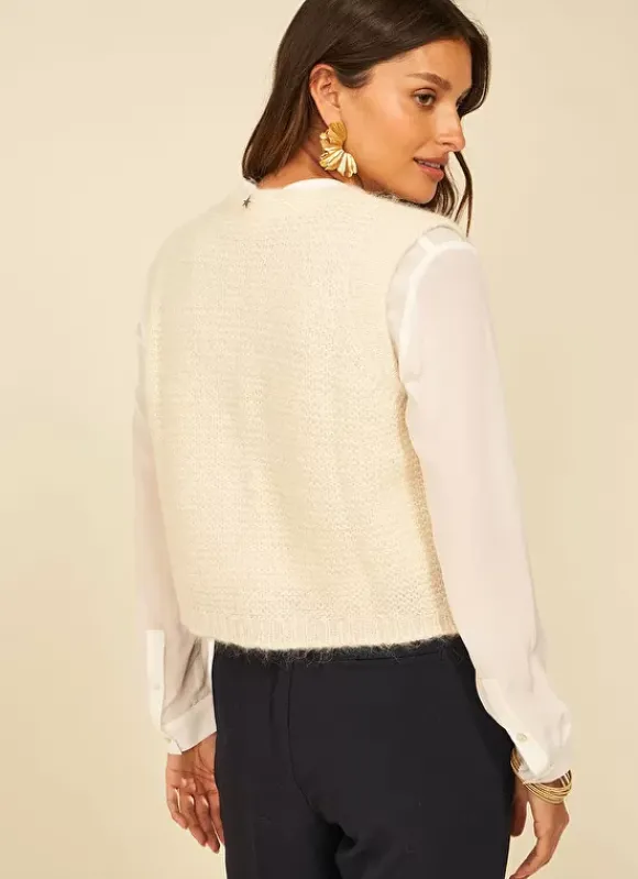 Gilet Court Et Ouvert, En Mohair Et Alpaga Ecru Gotanax Sud Express