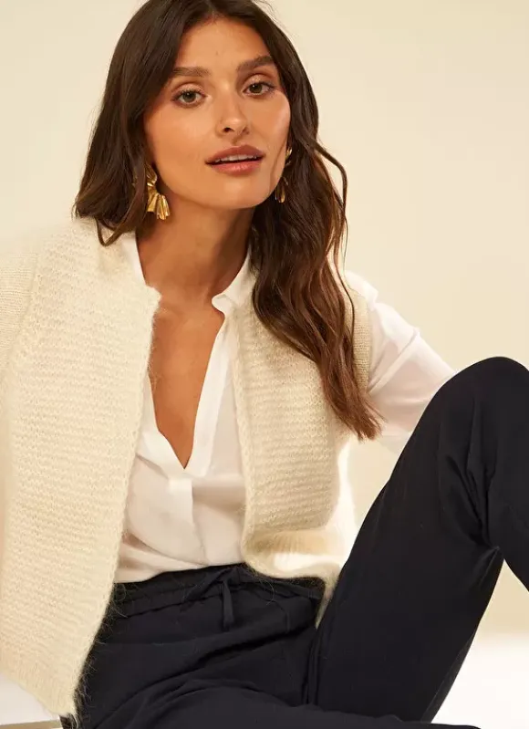 Gilet Court Et Ouvert, En Mohair Et Alpaga Ecru Gotanax Sud Express