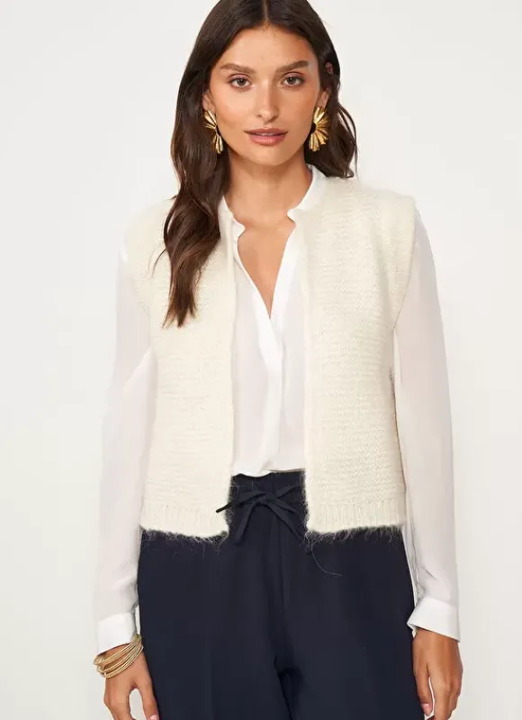 Gilet Court Et Ouvert, En Mohair Et Alpaga Ecru Gotanax Sud Express