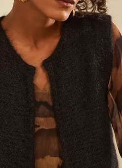 Gilet Court Ouvert En Mohair Noir Gotanay Sud Express