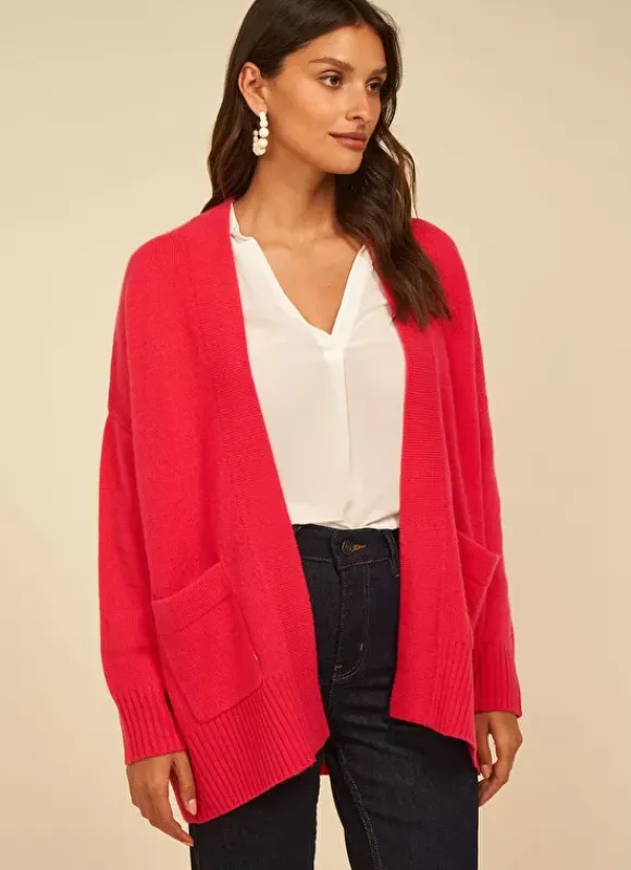 Gilet Mi-Long Ouvert Avec Poches Plaquees Framboise Geric Sud Express