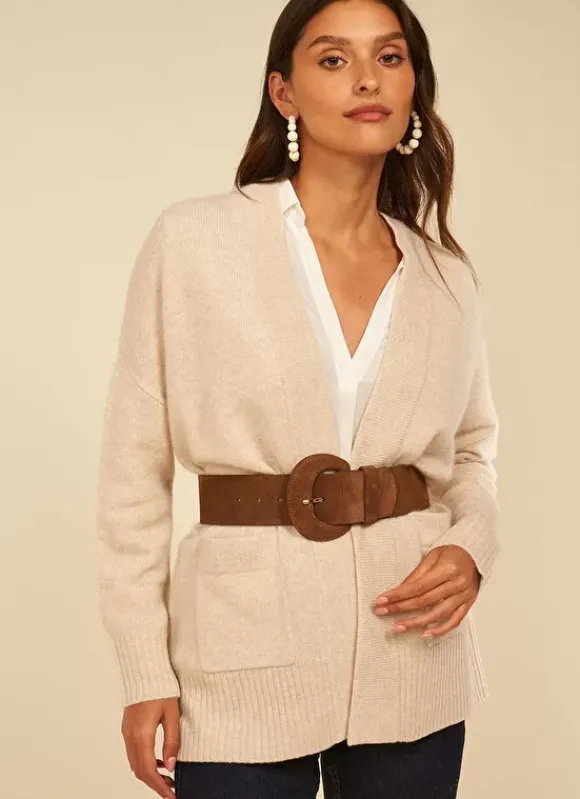Gilet Mi-Long Ouvert Avec Poches Plaquees Beige Chine Geric Sud Express