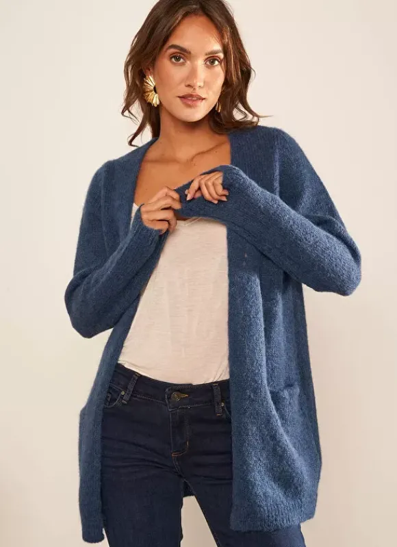 Gilet Ouvert Mi-Long Avec Poches Indigo Grangey Sud Express