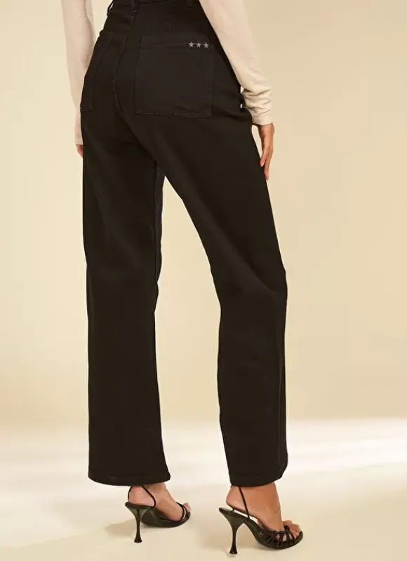 Jean Large, Taille Haute Sans Coutures Sur Les Cotes Noir Clara Sud Express