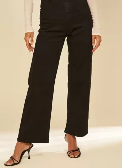 Jean Large, Taille Haute Sans Coutures Sur Les Cotes Noir Clara Sud Express