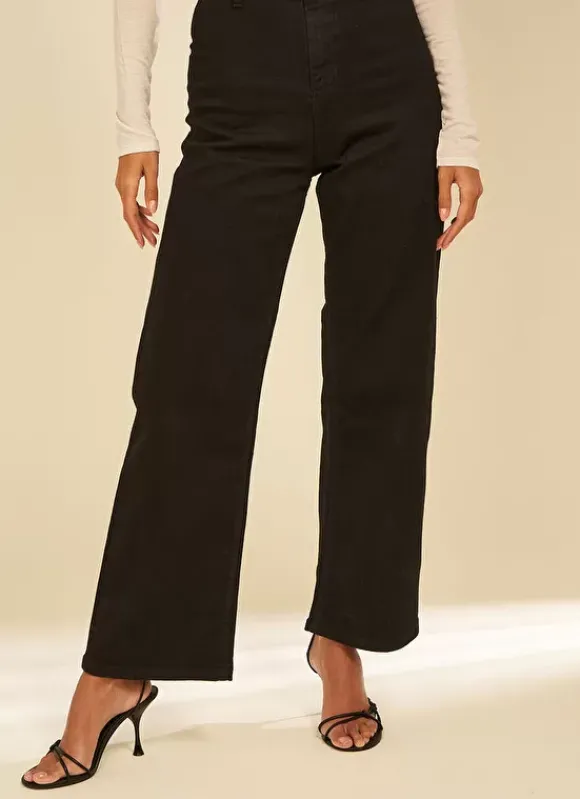 Jean Large, Taille Haute Sans Coutures Sur Les Cotes Noir Clara Sud Express