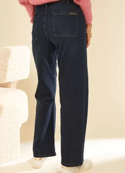 Jean Large, Taille Haute Sans Coutures Sur Les Cotes Dark Stone Clara Sud Express