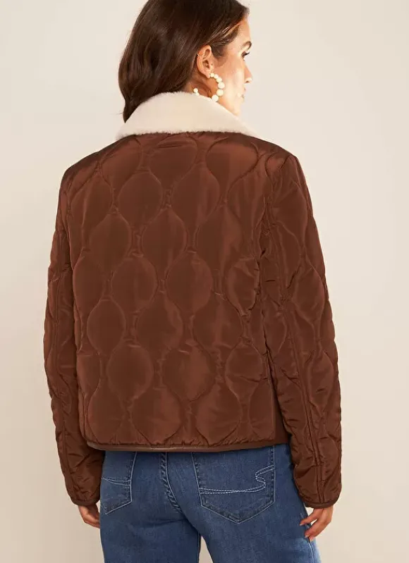 Manteau Court Bi Matiere Chocolat Maeleen Sud Express