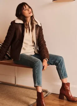 Manteau Court Bi Matiere Chocolat Maeleen Sud Express