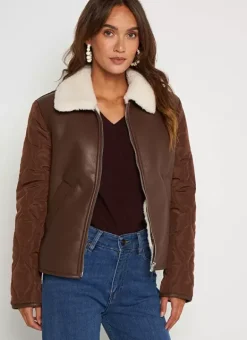 Manteau Court Bi Matiere Chocolat Maeleen Sud Express