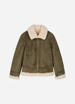 Manteau En Fausse Peau Lainee Kaki Malvino Sud Express
