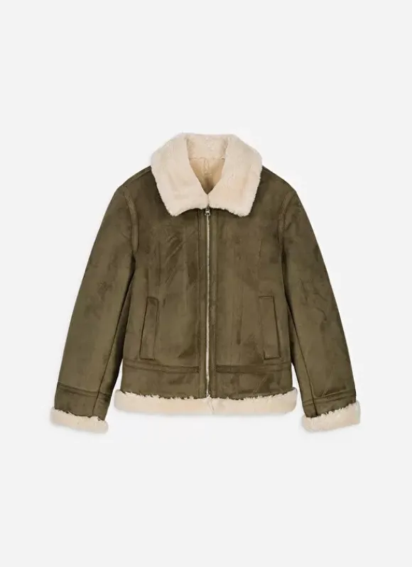 Manteau En Fausse Peau Lainee Kaki Malvino Sud Express