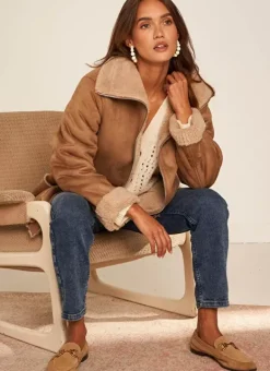 Manteau Fausse Fourrure Camel Myan Sud Express