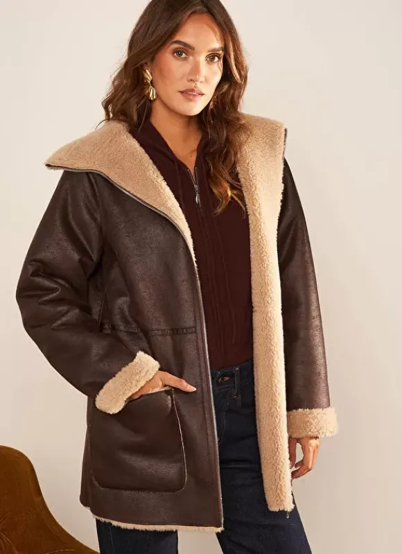 Manteau Fausse Fourrure Chocolat Myan Sud Express