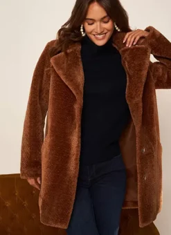 Manteau Mi-Long En Fausse Fourrure Camel Mampini Sud Express