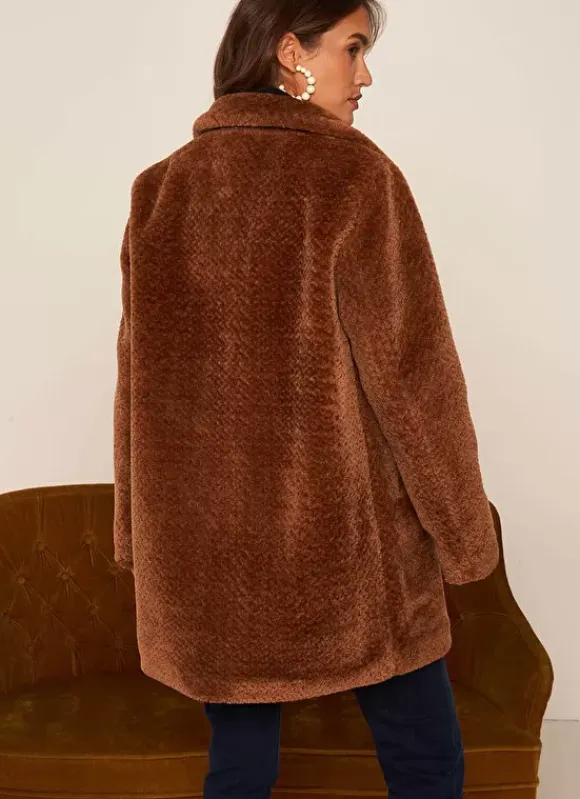 Manteau Mi-Long En Fausse Fourrure Camel Mampini Sud Express