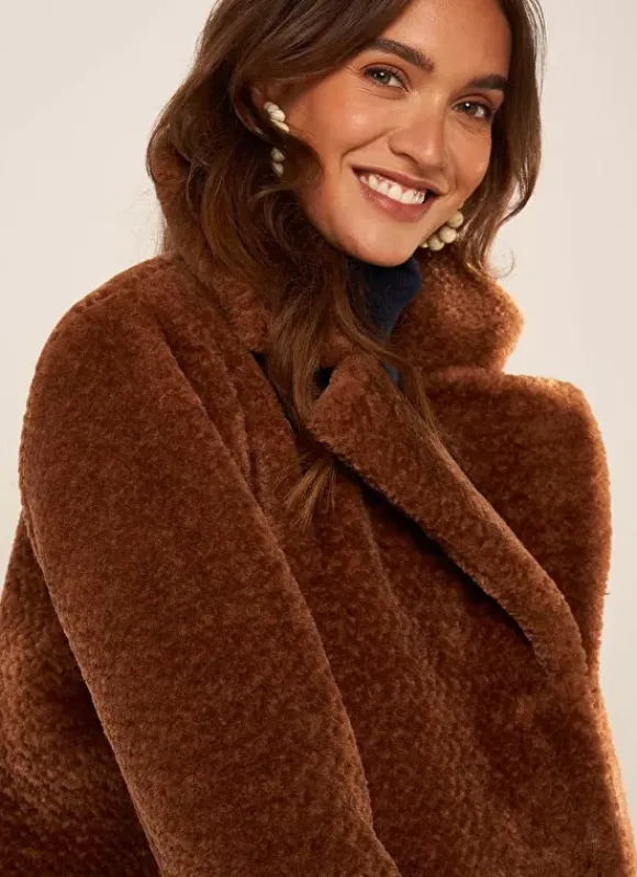 Manteau Mi-Long En Fausse Fourrure Camel Mampini Sud Express